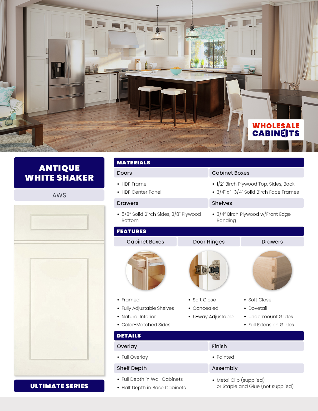Antique White Shaker Cabinets | Shop online at Wholesale Cabinets