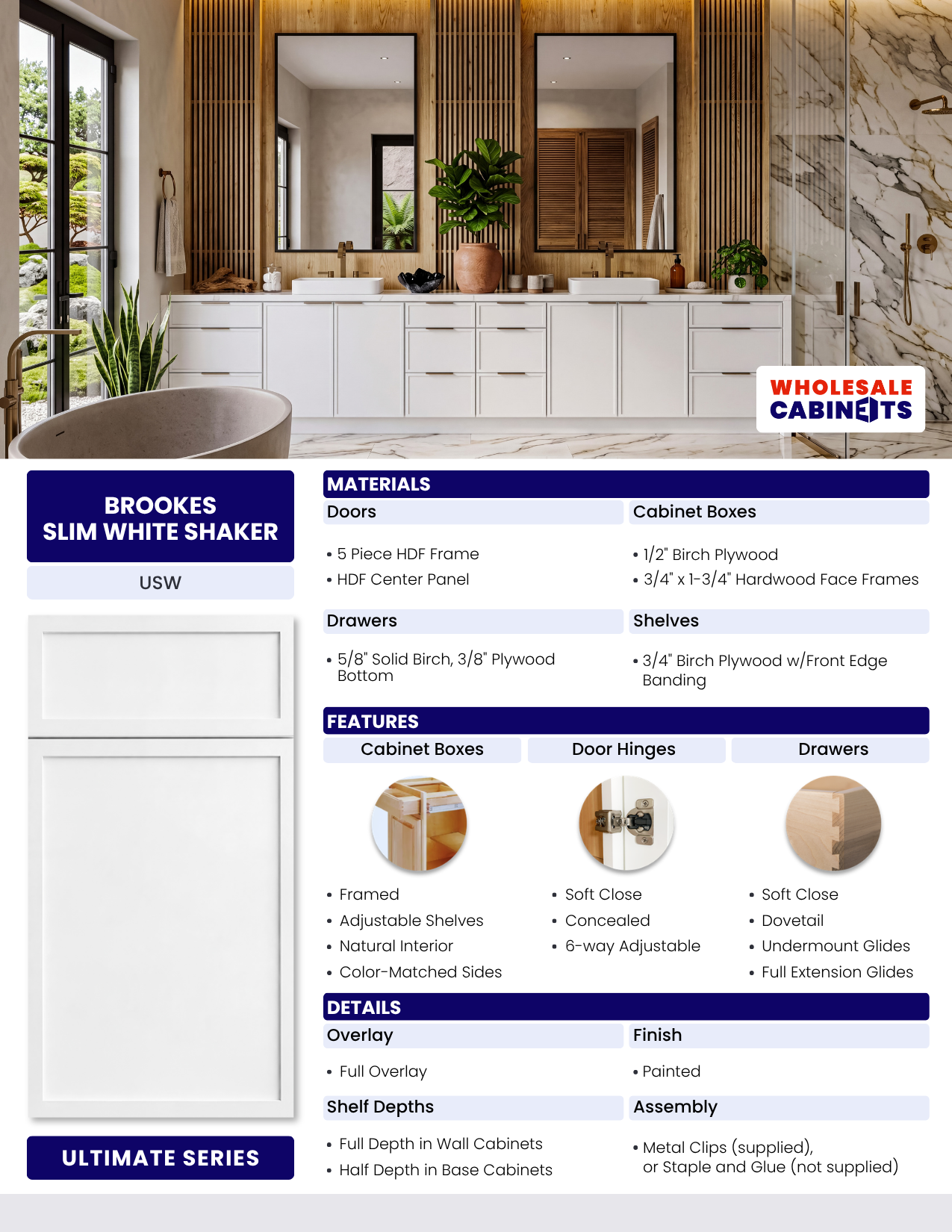 Brookes Slim White Shaker Cabinets | Shop online at Wholesale Cabinets