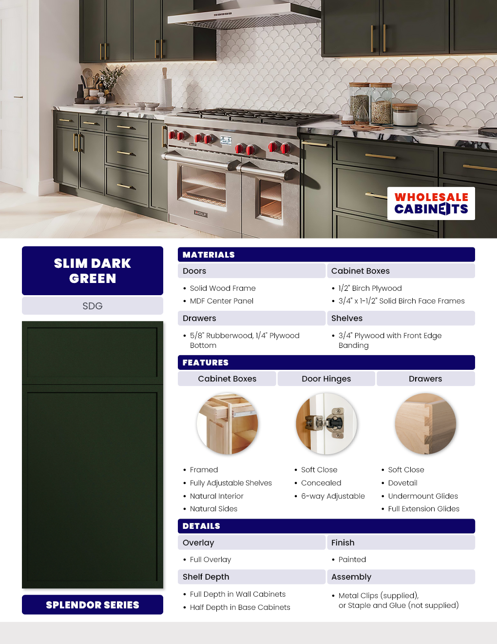 Slim Dark Green Cabinets | Shop online at Wholesale Cabinets