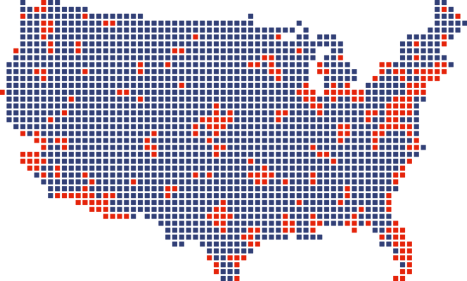 A map of Wholesale Cabinets customers across the country